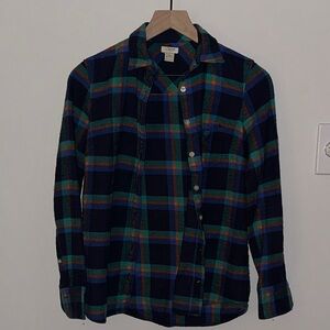 J.Crew Plaid Flannel Shirt XXS Blue Green Orange Button Down Cotton
